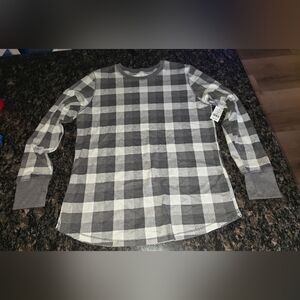 New Womens Sz XL Cuddl Duds Lightweight Stretch Thermal Gray And White Plaid